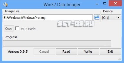 запись iso образа Win32 Disk Imager